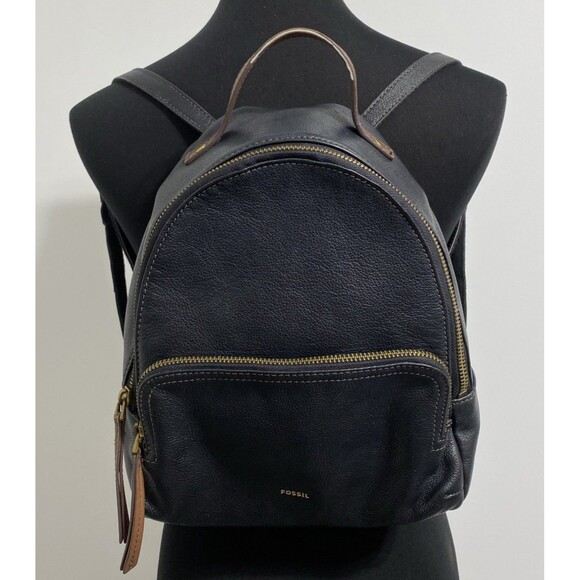 Fossil Handbags - Fossil Felicity Leather Backpack Purse Diaper Bag Black Brown Cowhide Leather